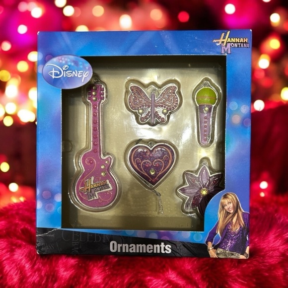 Disney HANNAH MONTANA Miley Cyrus Ornament Set - 5 Pieces Blingy Christmas - Picture 1 of 2